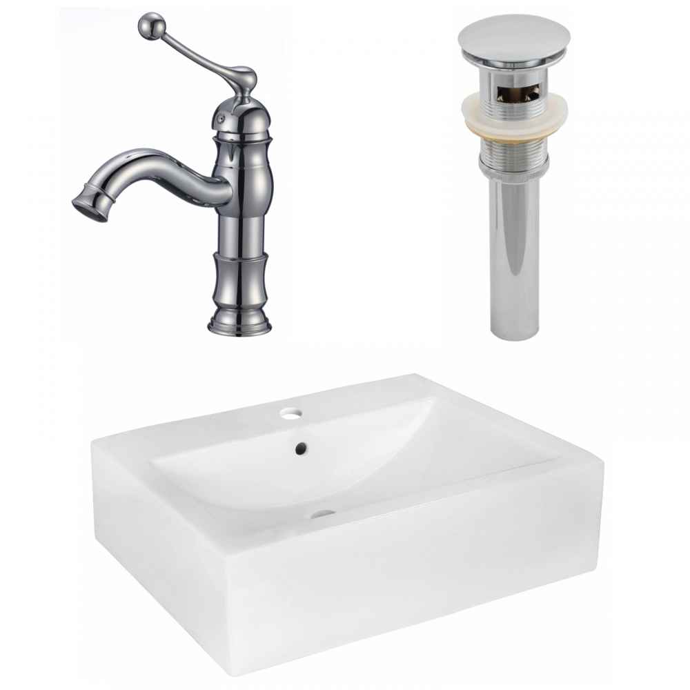 20.25-in. x 16.25-in. Rectangle Bathroom Vessel Sink Set White Enamel Glaze