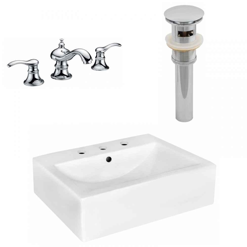 20.25-in. x 16.25-in. Rectangle Bathroom Vessel Sink Set White Enamel Glaze
