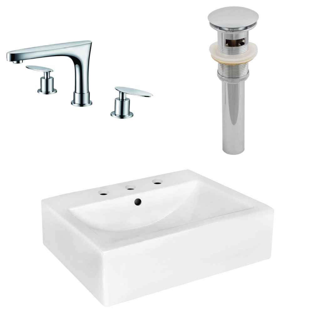 20.25-in. x 16.25-in. Rectangle Bathroom Vessel Sink Set White Enamel Glaze