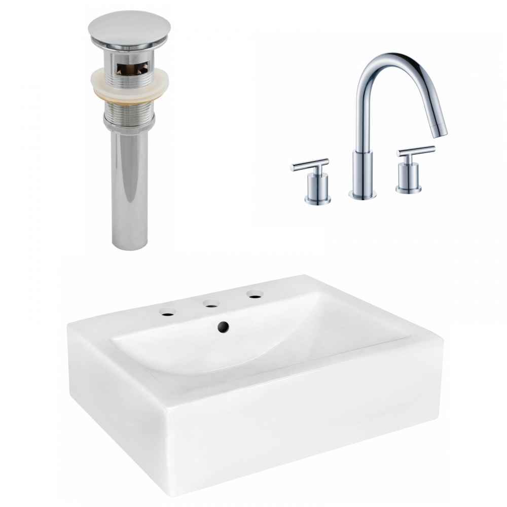 20.25-in. x 16.25-in. Rectangle Bathroom Vessel Sink Set White Enamel Glaze