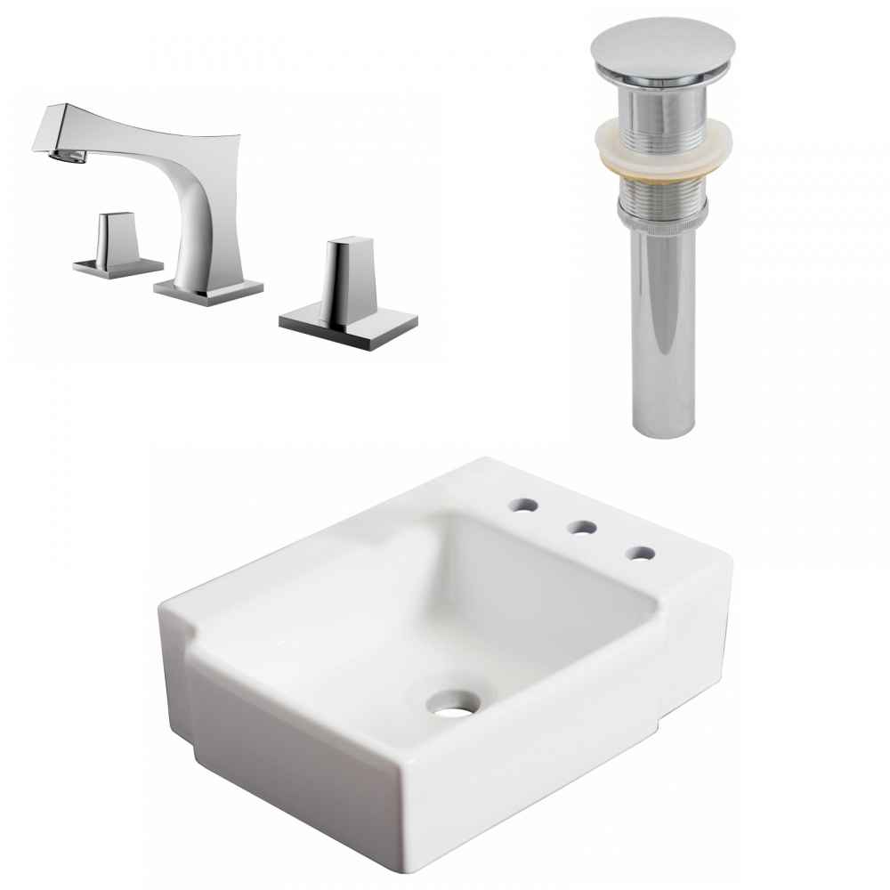 16.25-in. x 11.75-in. Rectangle Bathroom Vessel Sink Set White Enamel Glaze