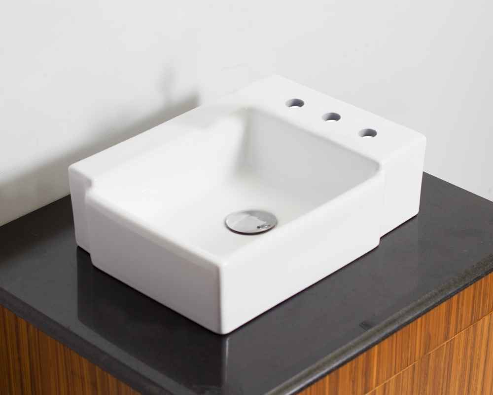 16.25-in. x 11.75-in. Rectangle Bathroom Vessel Sink Set White Enamel Glaze
