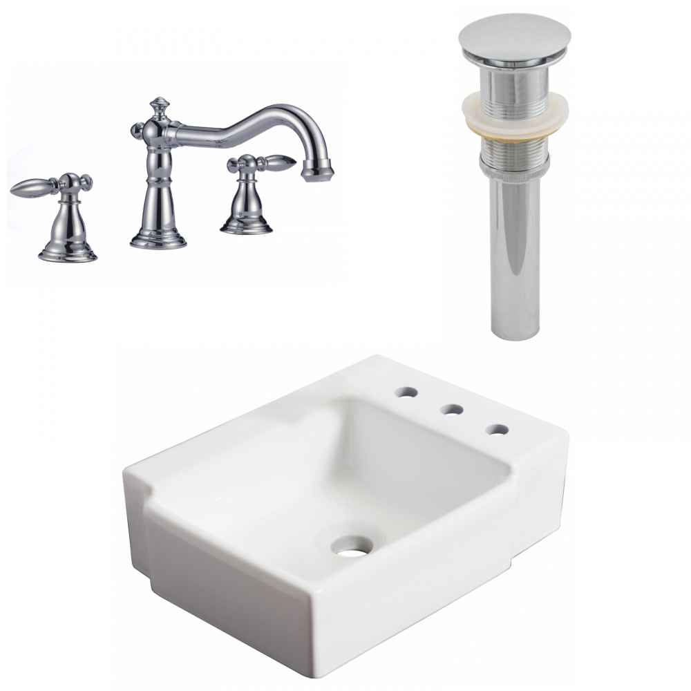 16.25-in. x 11.75-in. Rectangle Bathroom Vessel Sink Set White Enamel Glaze