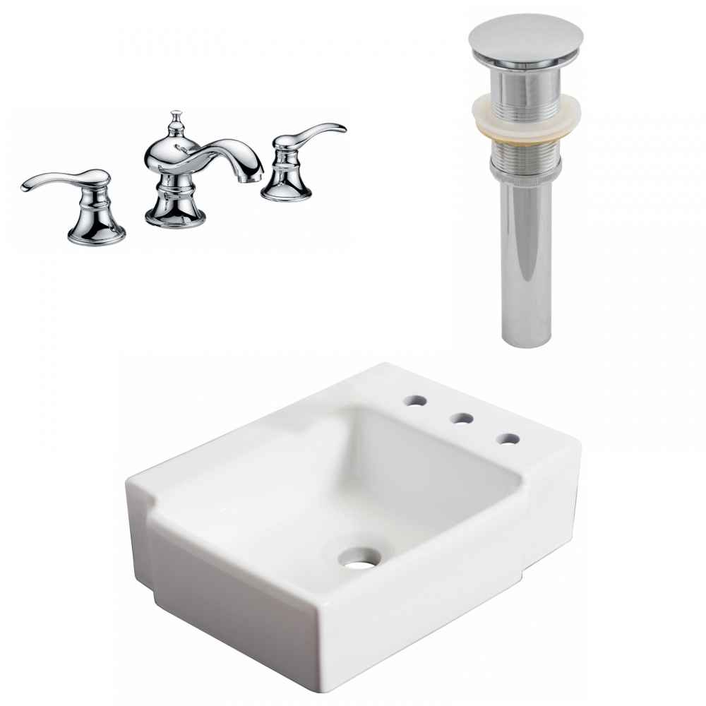 16.25-in. x 11.75-in. Rectangle Bathroom Vessel Sink Set White Enamel Glaze