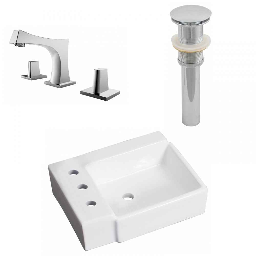 16.25-in. x 11.75-in. Rectangle Bathroom Vessel Sink Set White Enamel Glaze
