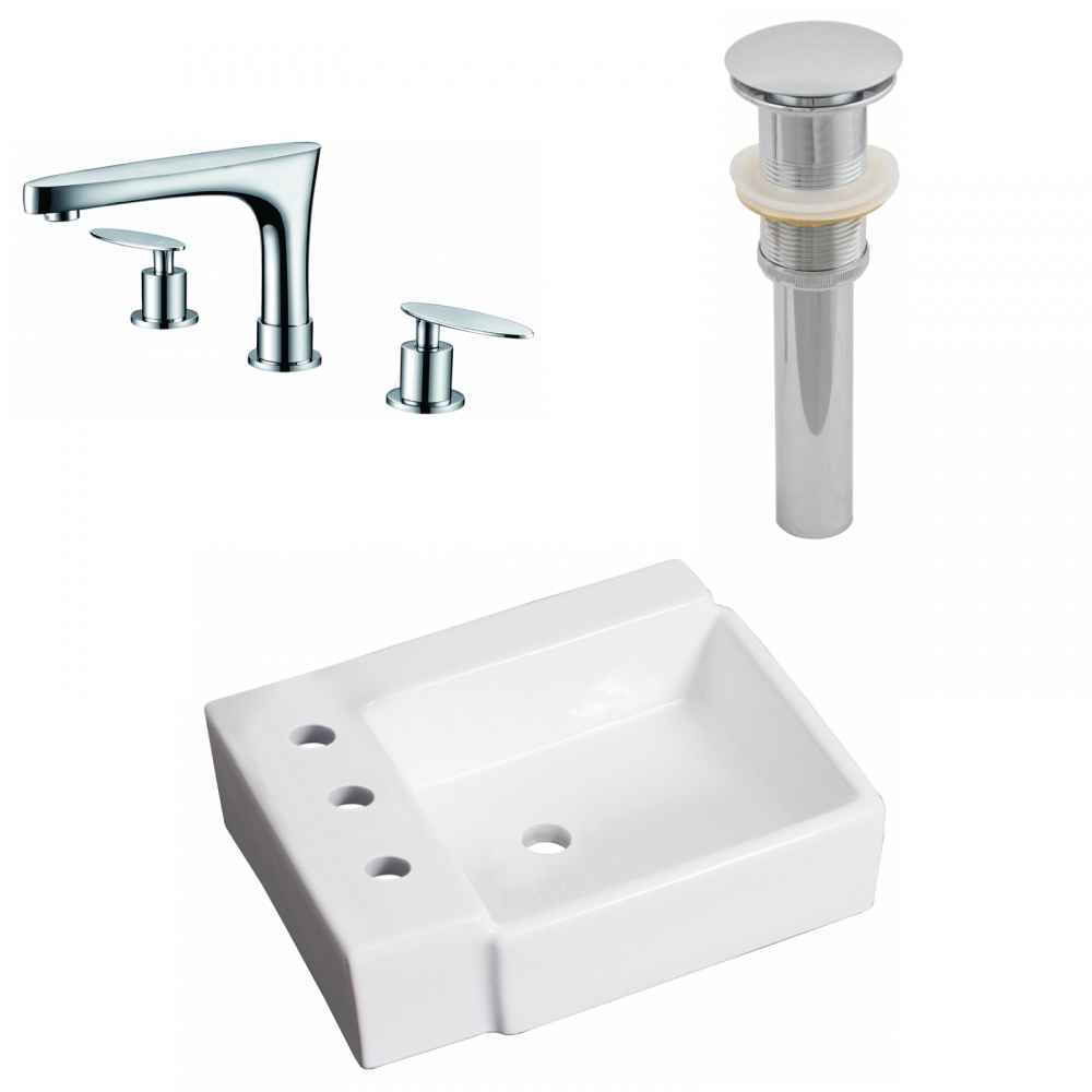 16.25-in. x 11.75-in. Rectangle Bathroom Vessel Sink Set White Enamel Glaze