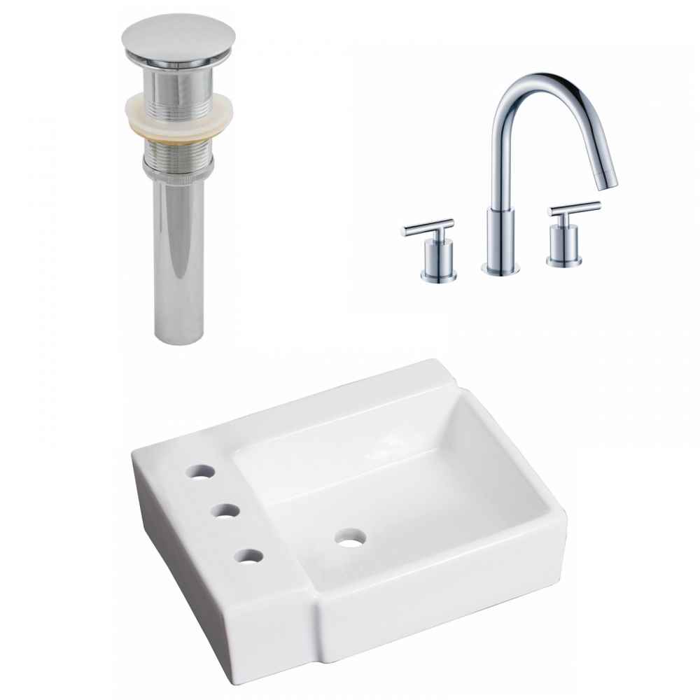 16.25-in. x 11.75-in. Rectangle Bathroom Vessel Sink Set White Enamel Glaze