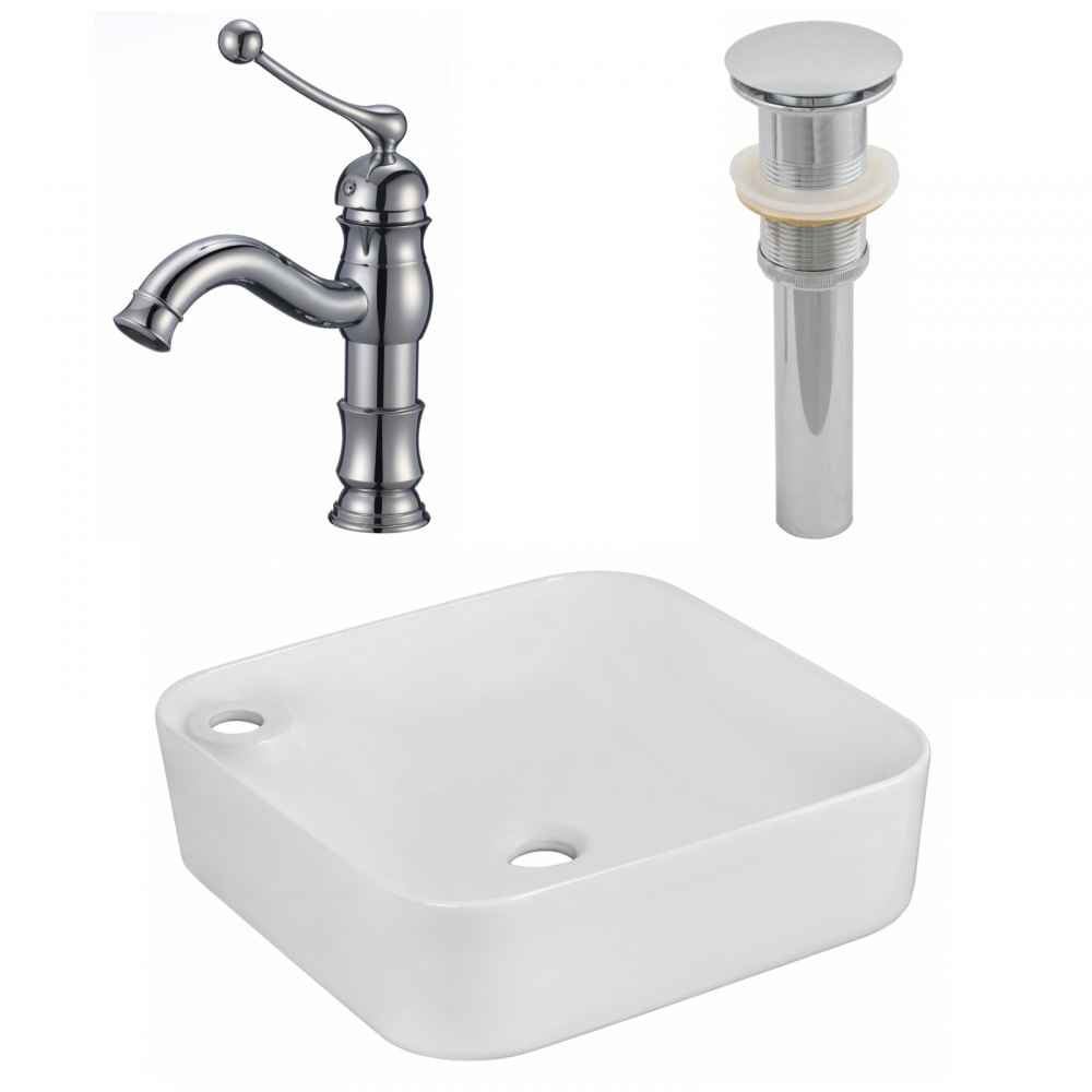 17-in. x 17-in. Rectangle Bathroom Vessel Sink Set White Enamel Glaze