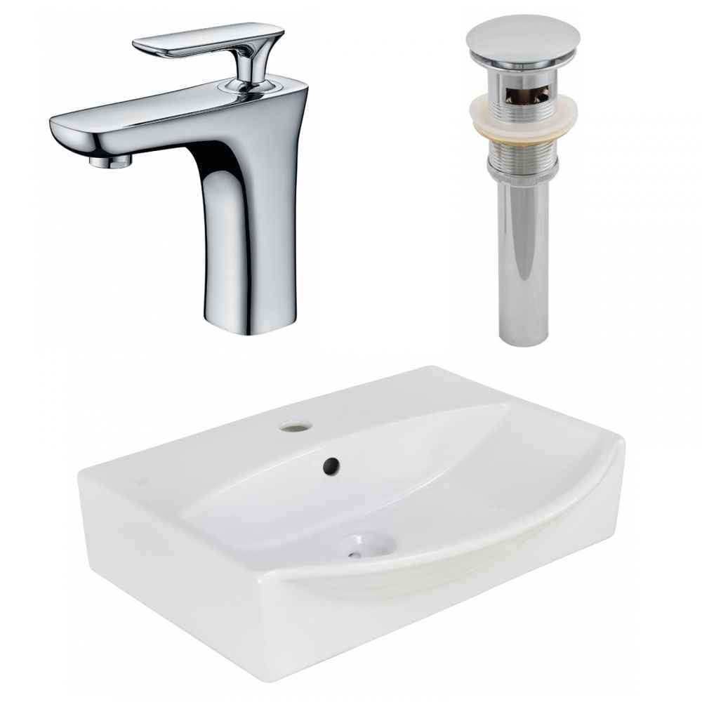 19.5-in. x 16-in. Rectangle Bathroom Vessel Sink Set White Enamel Glaze