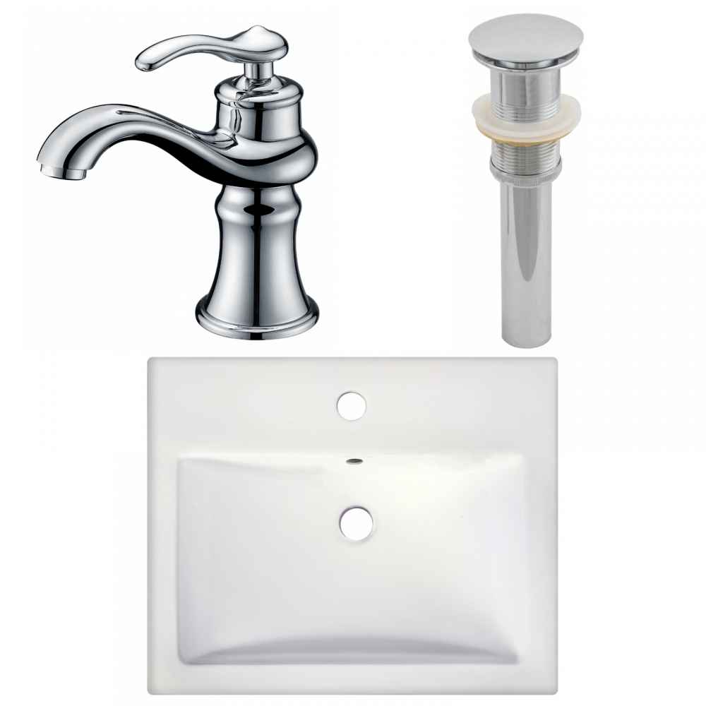 20.75-in. x 17.25-in. Rectangle Bathroom Vessel Sink Set White Enamel Glaze
