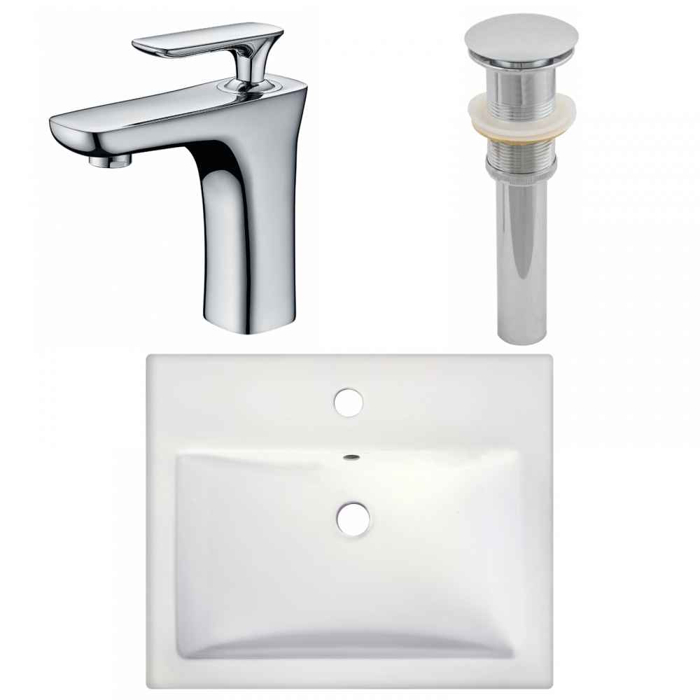 20.75-in. x 17.25-in. Rectangle Bathroom Vessel Sink Set White Enamel Glaze