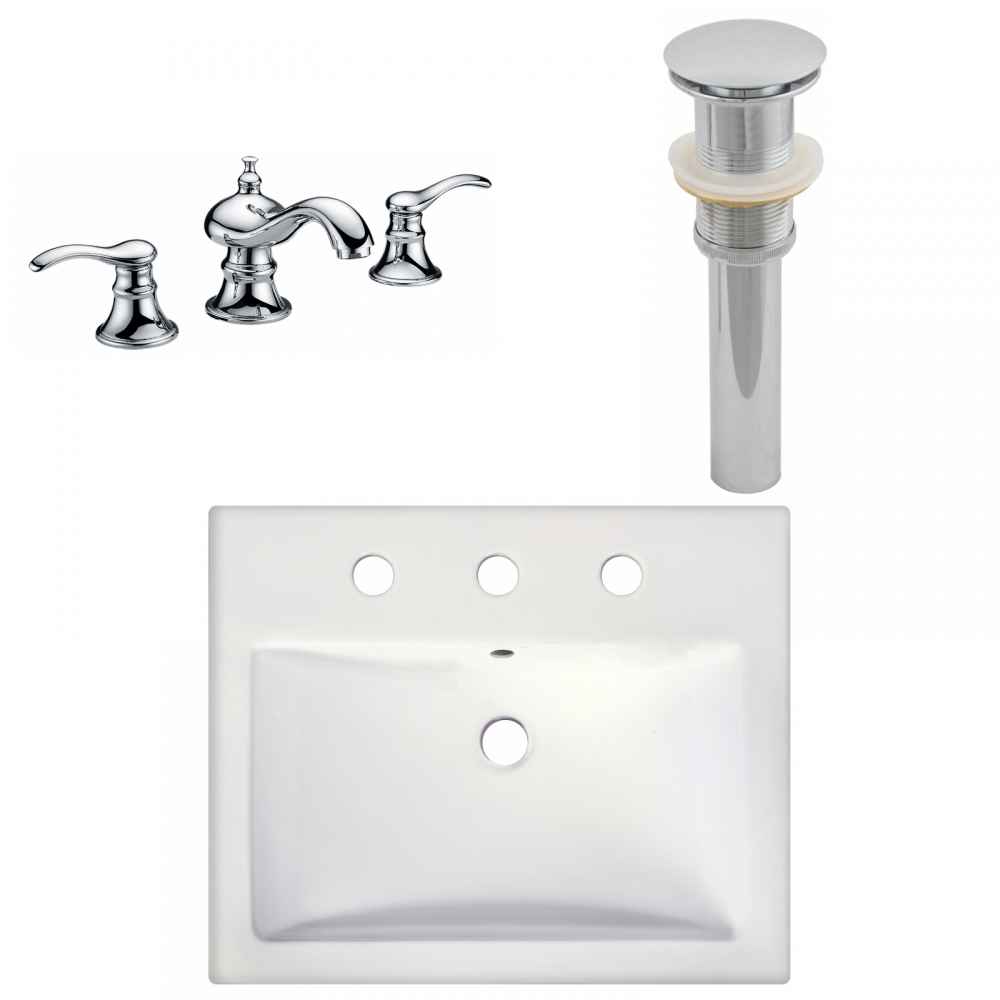 20.75-in. x 17.25-in. Rectangle Bathroom Vessel Sink Set White Enamel Glaze