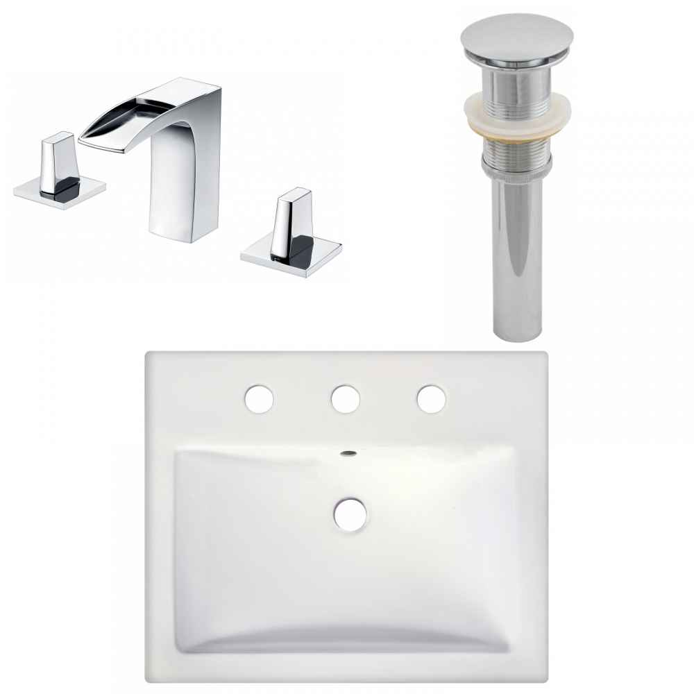 20.75-in. x 17.25-in. Rectangle Bathroom Vessel Sink Set White Enamel Glaze
