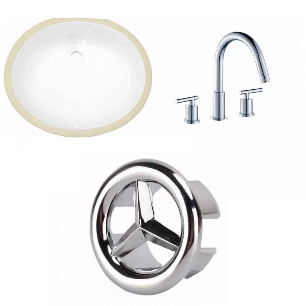 19.5-in. W Oval Bathroom Undermount Sink Set In White - Chrome Hardware