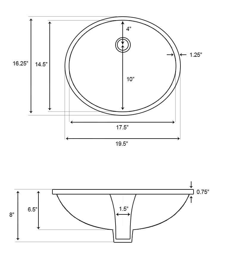 19.5-in. W Oval Bathroom Undermount Sink Set In White - Chrome Hardware