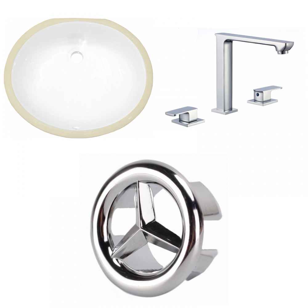 19.5-in. W Oval Bathroom Undermount Sink Set In White - Chrome Hardware