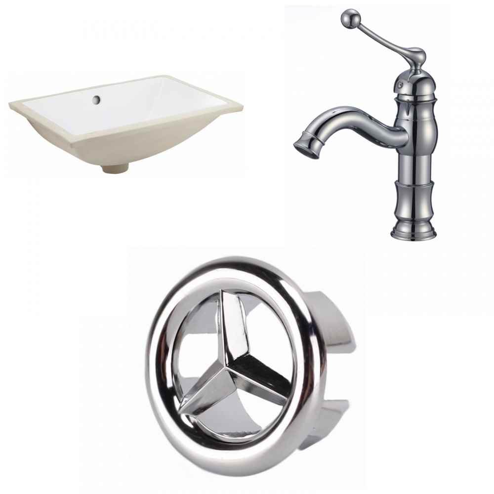 20.75-in. W Rectangle Bathroom Undermount Sink Set In White - Chrome Hardware