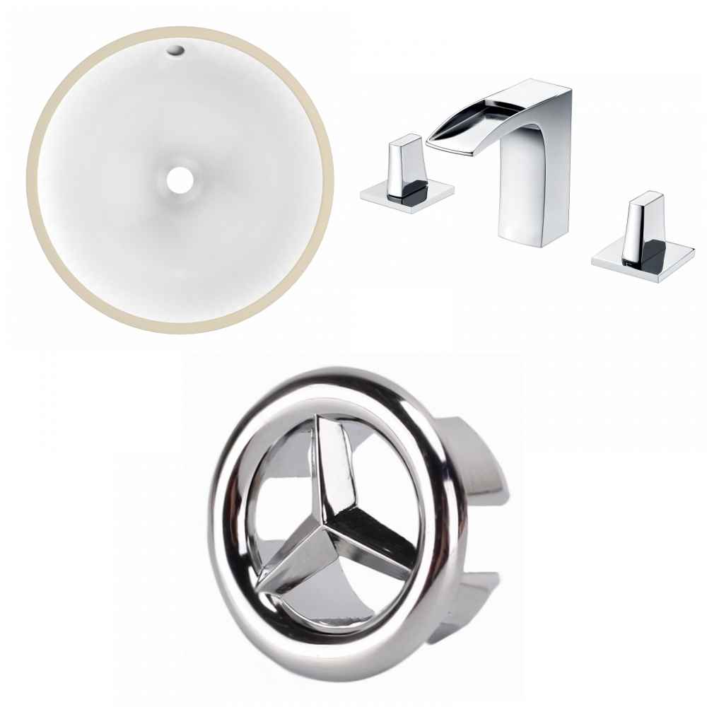 16.5-in. W Round Bathroom Undermount Sink Set In White - Chrome Hardware
