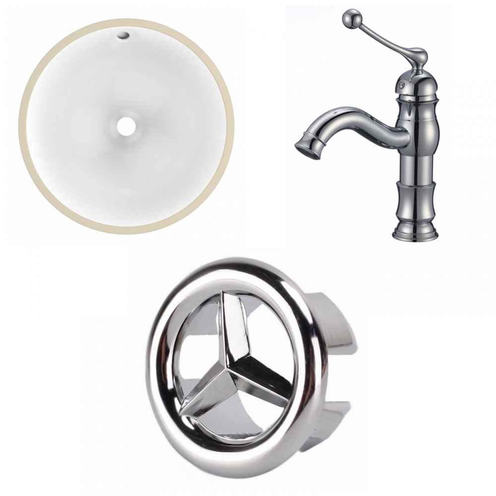 16.5-in. W Round Bathroom Undermount Sink Set In White - Chrome Hardware