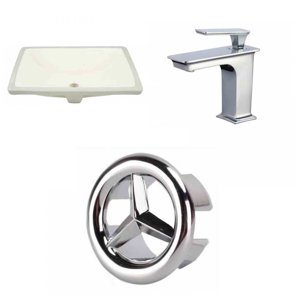 20.75-in. W Rectangle Bathroom Undermount Sink Set In Biscuit - Chrome Hardware
