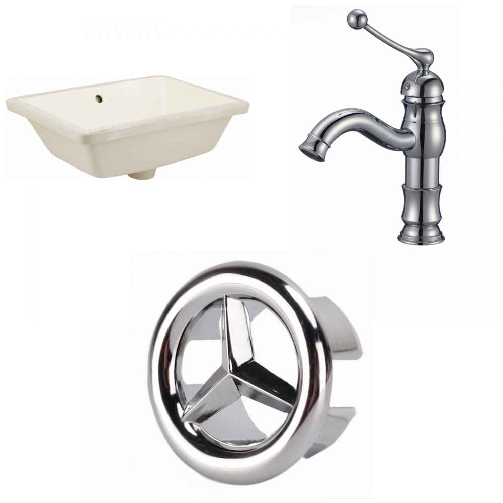 18.25-in. W Rectangle Bathroom Undermount Sink Set In Biscuit - Chrome Hardware