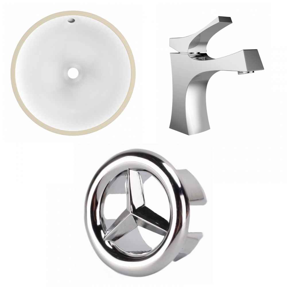 15.25-in. W Round Bathroom Undermount Sink Set In White - Chrome Hardware