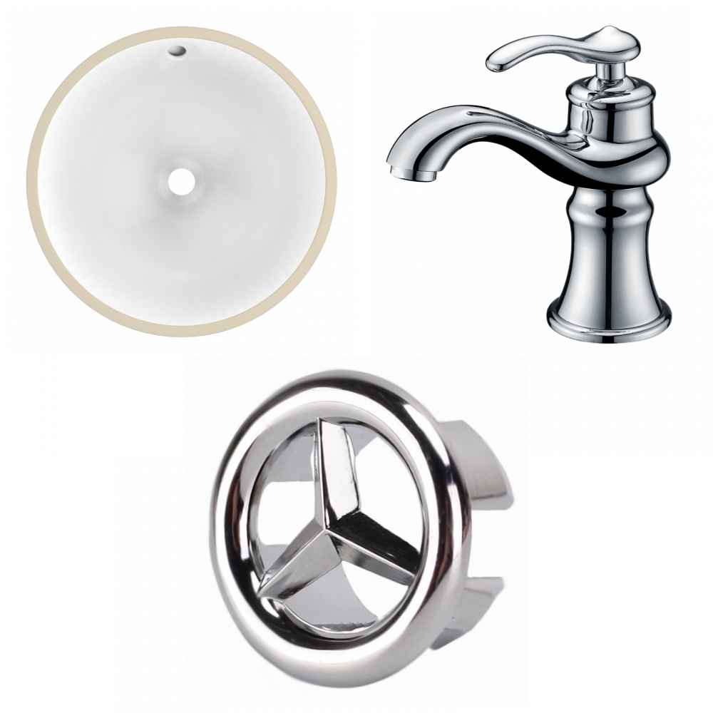 15.25-in. W Round Bathroom Undermount Sink Set In White - Chrome Hardware