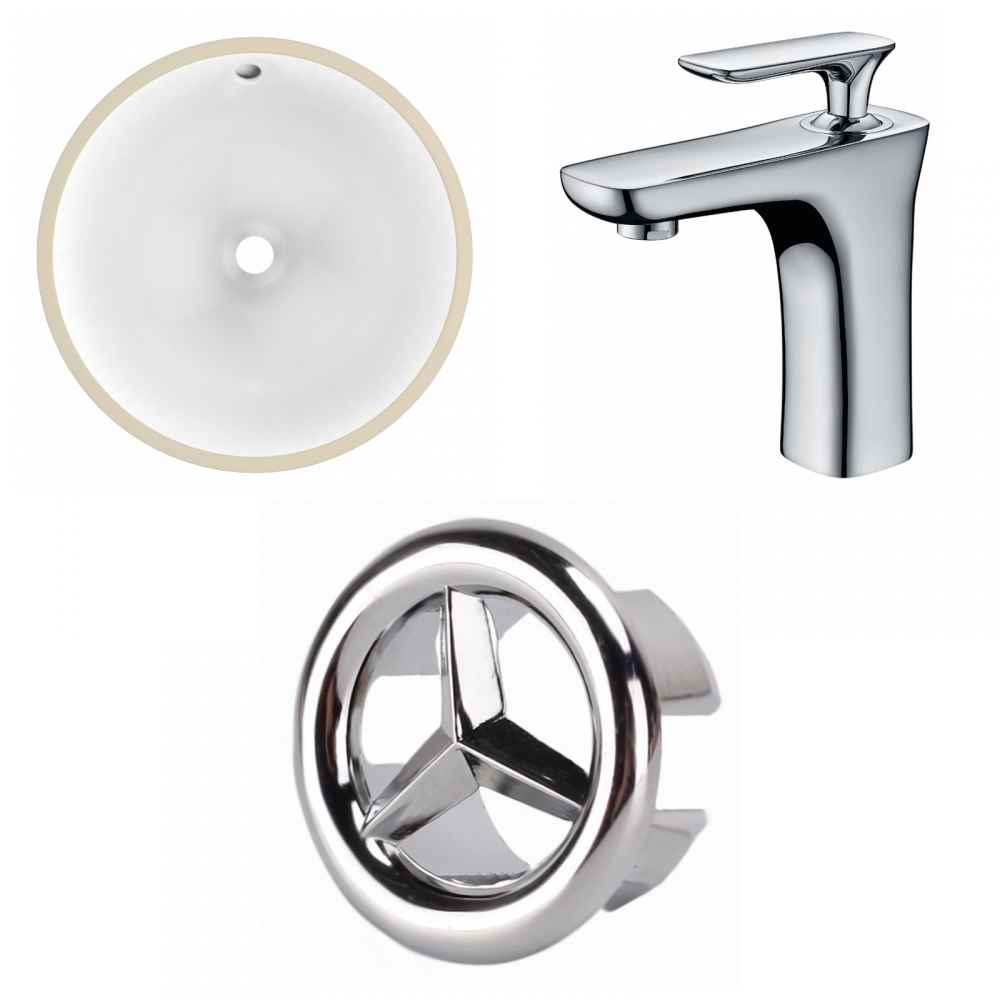 15.25-in. W Round Bathroom Undermount Sink Set In White - Chrome Hardware