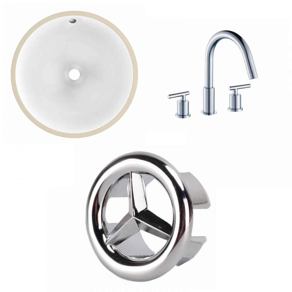 15.25-in. W Round Bathroom Undermount Sink Set In White - Chrome Hardware