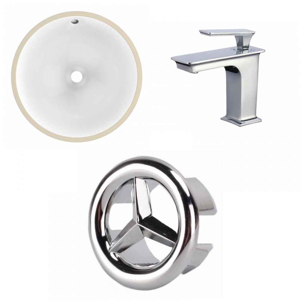 15.25-in. W Round Bathroom Undermount Sink Set In White - Chrome Hardware