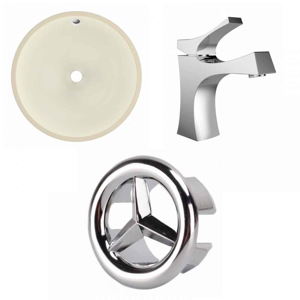 16-in. W Round Bathroom Undermount Sink Set In Biscuit - Chrome Hardware