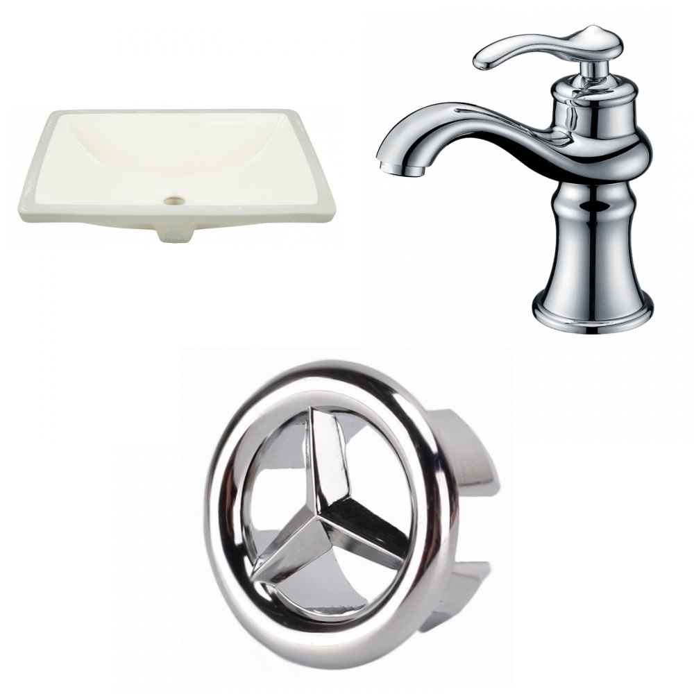 18.25-in. W CUPC Rectangle Bathroom Undermount Sink Set In Biscuit - Chrome Hardware