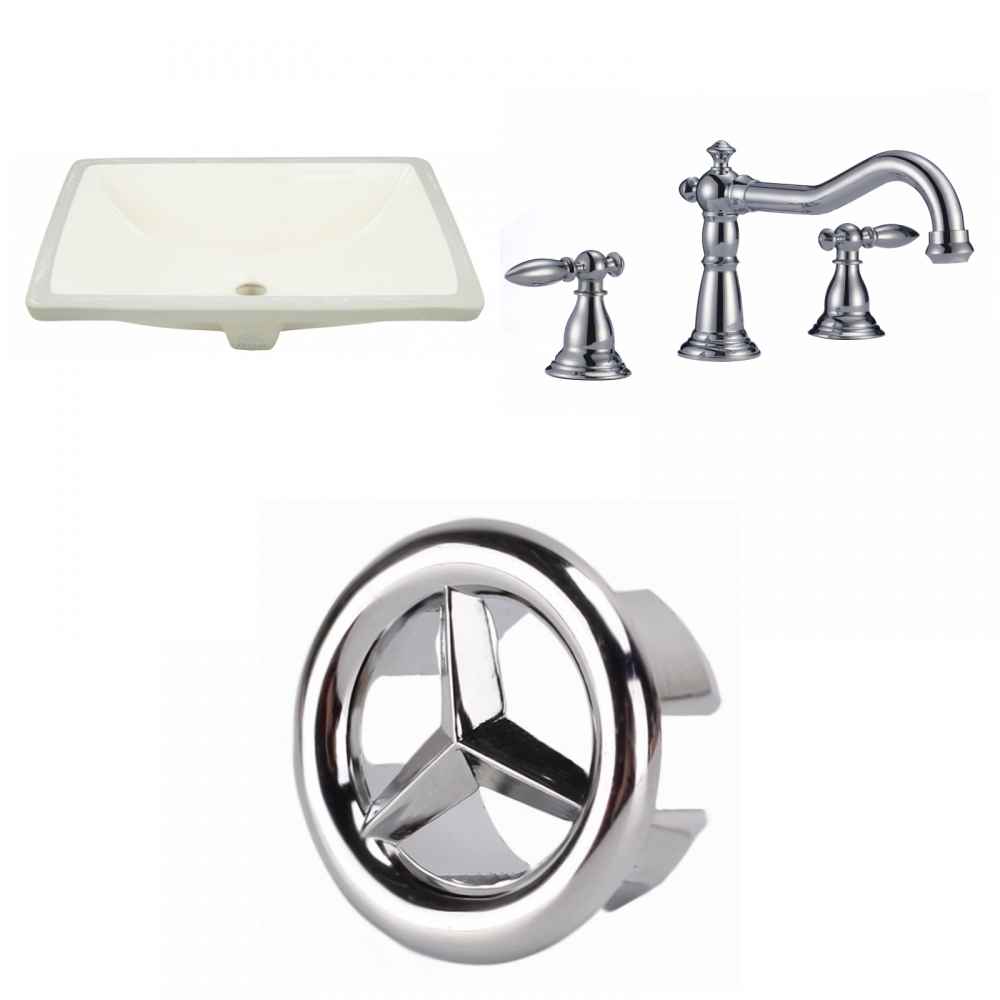 18.25-in. W CUPC Rectangle Bathroom Undermount Sink Set In Biscuit - Chrome Hardware