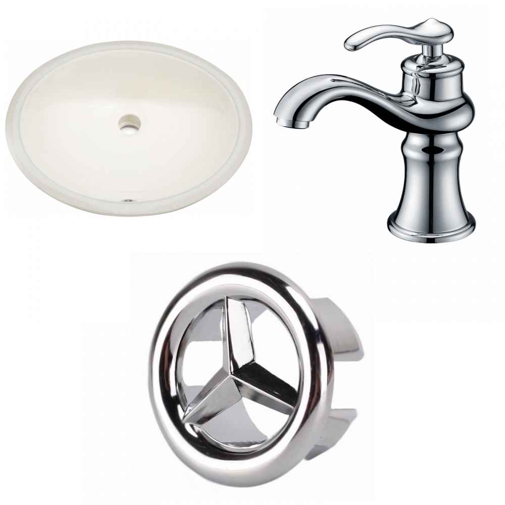 19.5-in. W CUPC Oval Bathroom Undermount Sink Set In Biscuit - Chrome Hardware