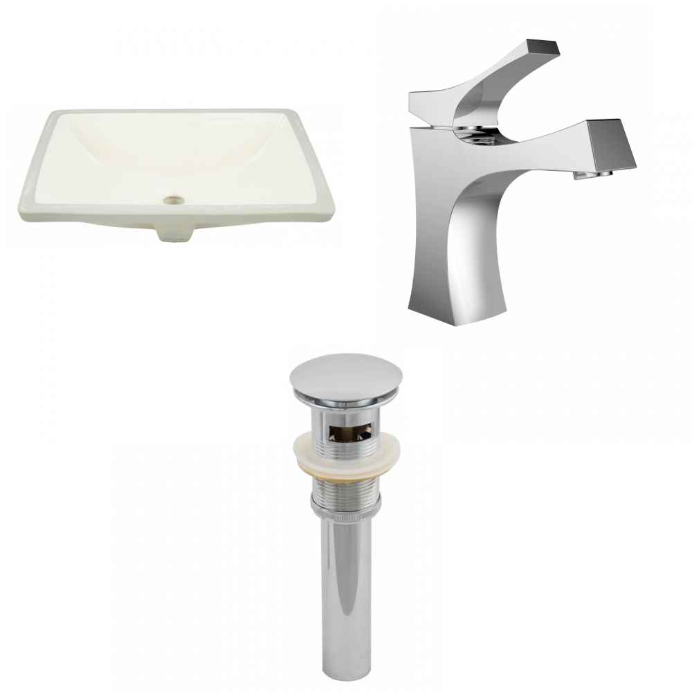 20.75-in. W Rectangle Bathroom Undermount Sink Set In Biscuit - Chrome Hardware - Overflow Drain Incl.