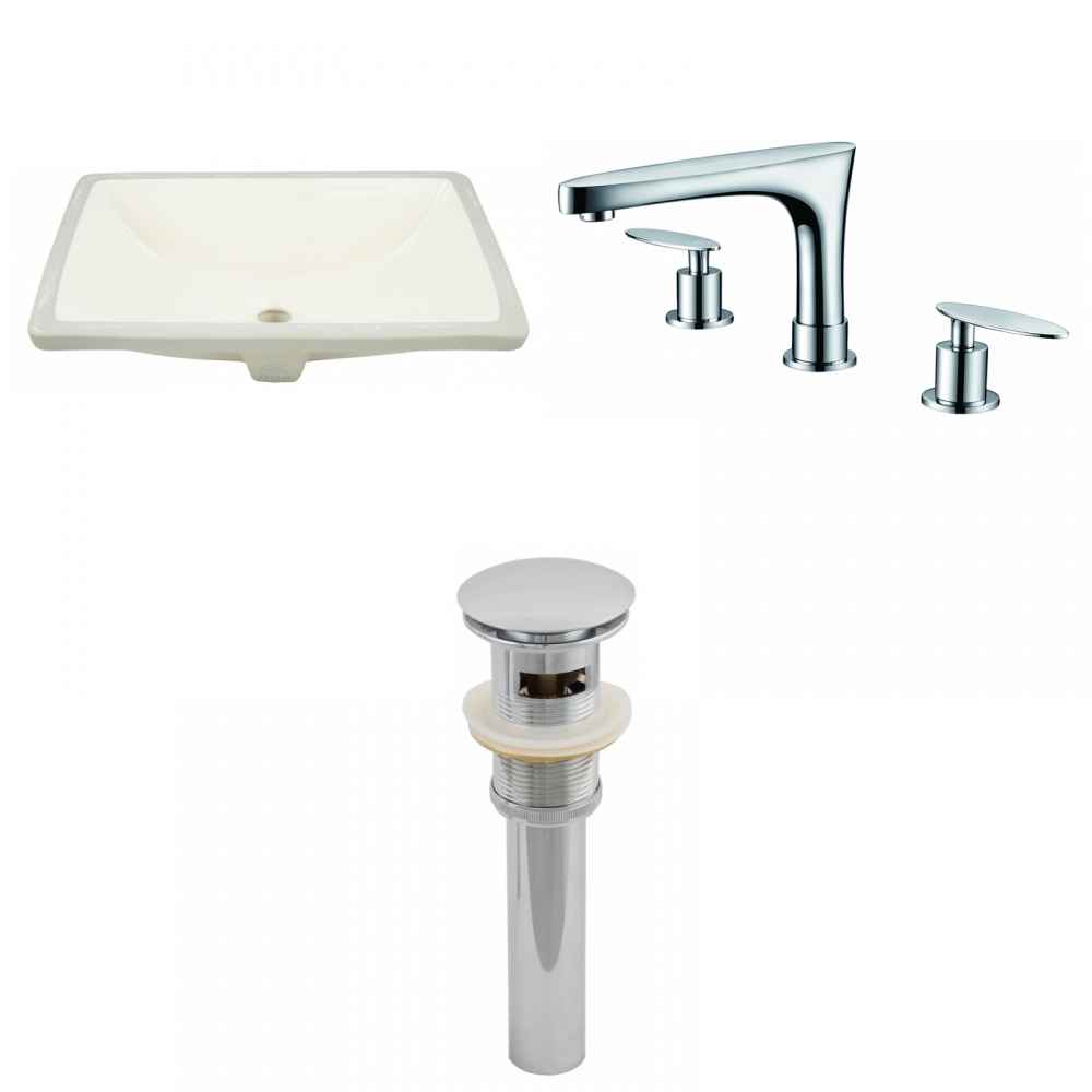20.75-in. W Rectangle Bathroom Undermount Sink Set In Biscuit - Chrome Hardware - Overflow Drain Incl.