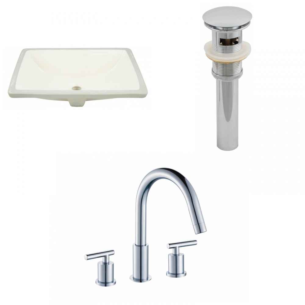 20.75-in. W Rectangle Bathroom Undermount Sink Set In Biscuit - Chrome Hardware - Overflow Drain Incl.