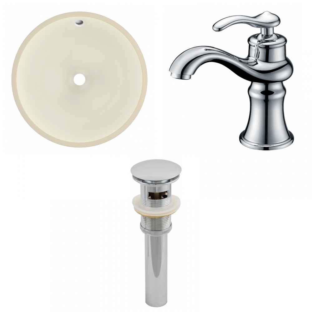 16-in. W Round Bathroom Undermount Sink Set In Biscuit - Chrome Hardware - Overflow Drain Incl.