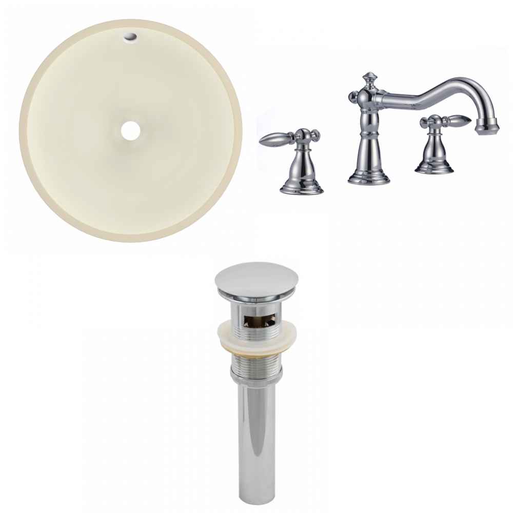 16-in. W Round Bathroom Undermount Sink Set In Biscuit - Chrome Hardware - Overflow Drain Incl.