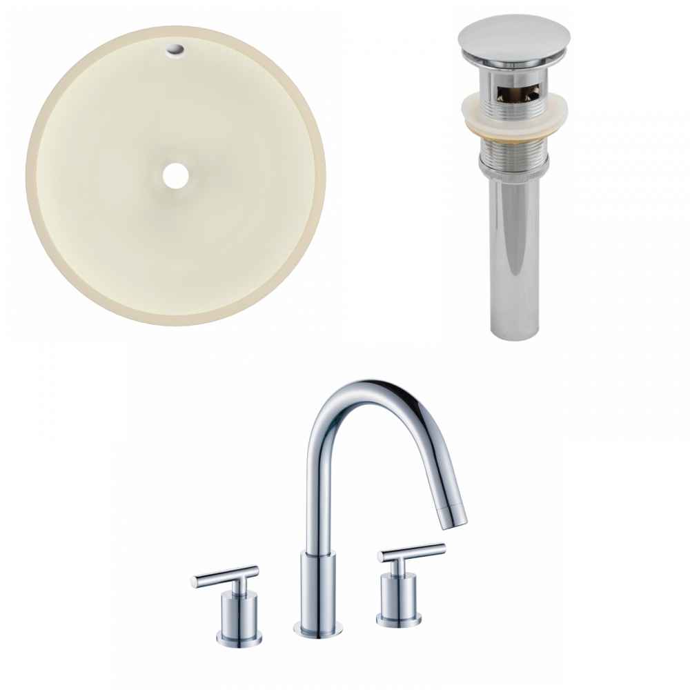 16-in. W Round Bathroom Undermount Sink Set In Biscuit - Chrome Hardware - Overflow Drain Incl.