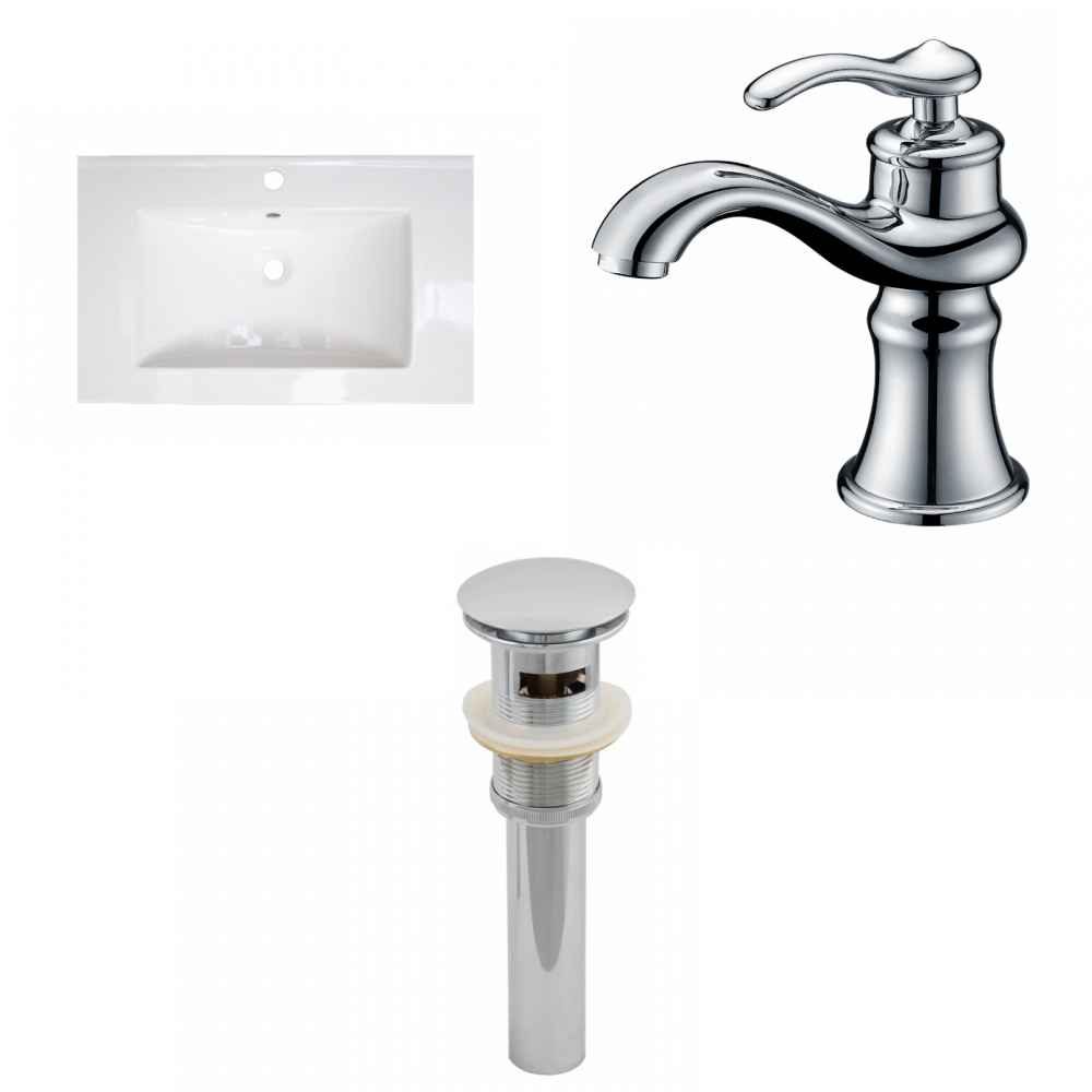 24.25-in. W 1 Hole Ceramic Top Set In White Color - Overflow Drain Incl.