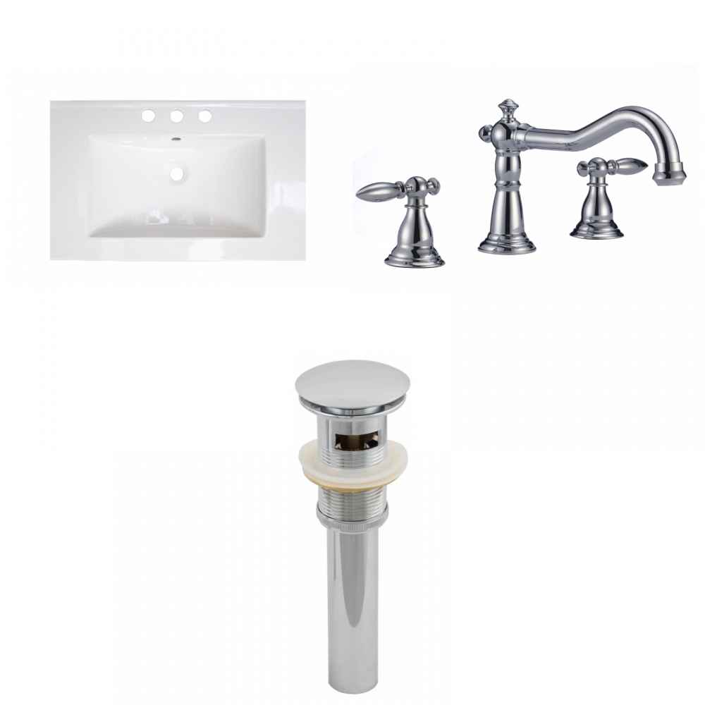 24.25-in. W 3H8-in. Ceramic Top Set In White Color - Overflow Drain Incl.