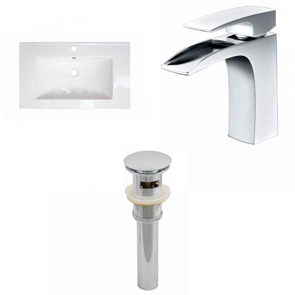 32-in. W 1 Hole Ceramic Top Set In White Color - Overflow Drain Incl.