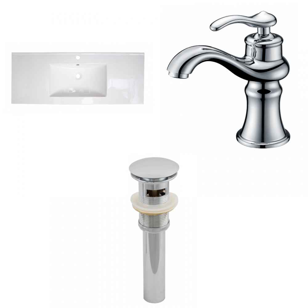 48-in. W 1 Hole Ceramic Top Set In White Color - Overflow Drain Incl.