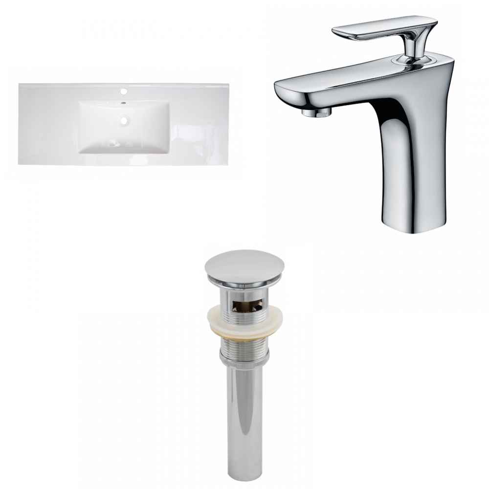 48-in. W 1 Hole Ceramic Top Set In White Color - Overflow Drain Incl.