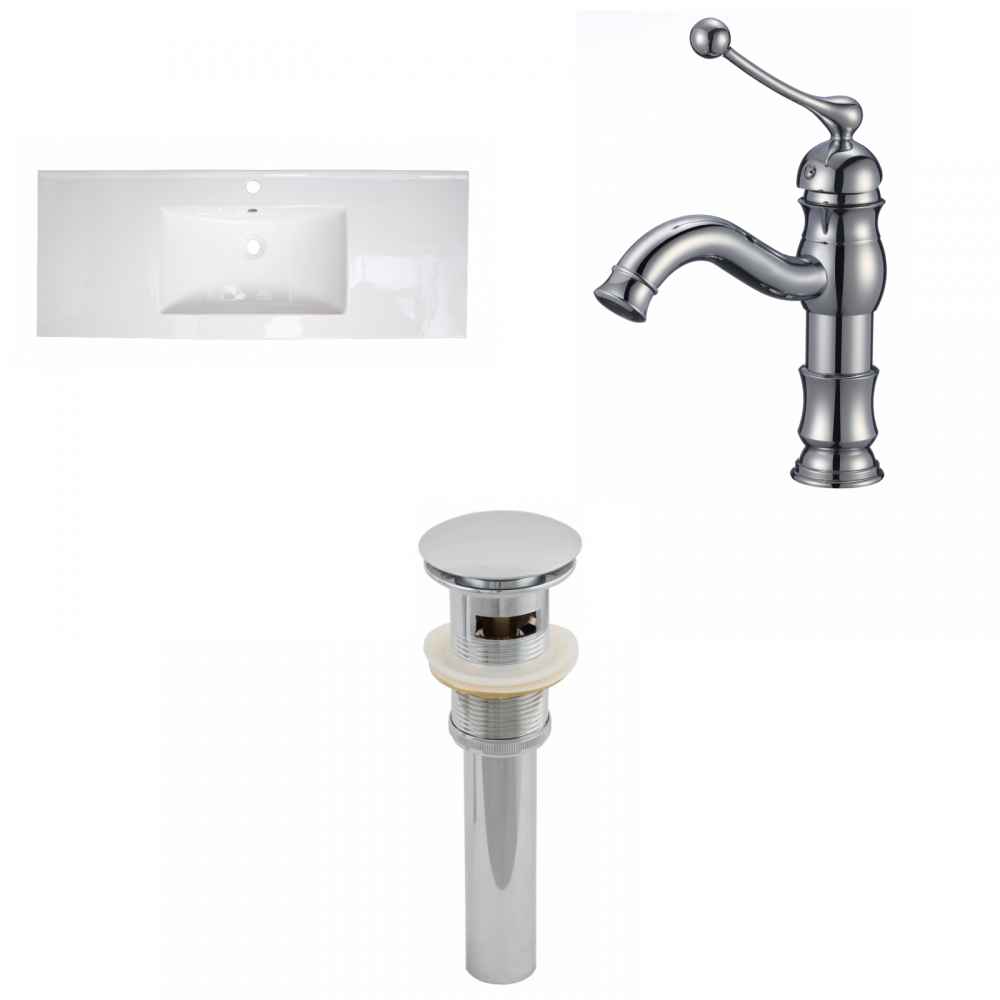 48-in. W 1 Hole Ceramic Top Set In White Color - Overflow Drain Incl.