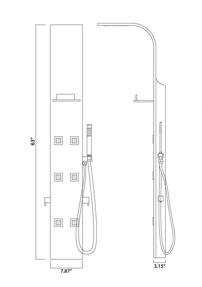 7.87-in. x 63-in. Shower Panel Chrome Stainless Steel