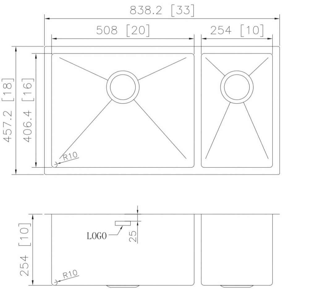 33-in. W CSA Approved Stainless Steel Kitchen Sink With 2 Bowl And 18 Gauge