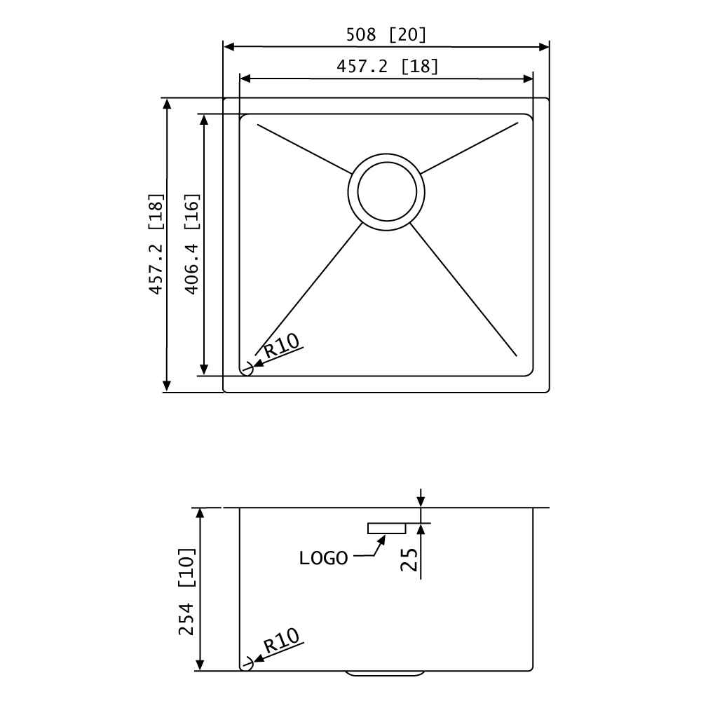 20-in. W CSA Approved Stainless Steel Kitchen Sink With 1 Bowl And 18 Gauge