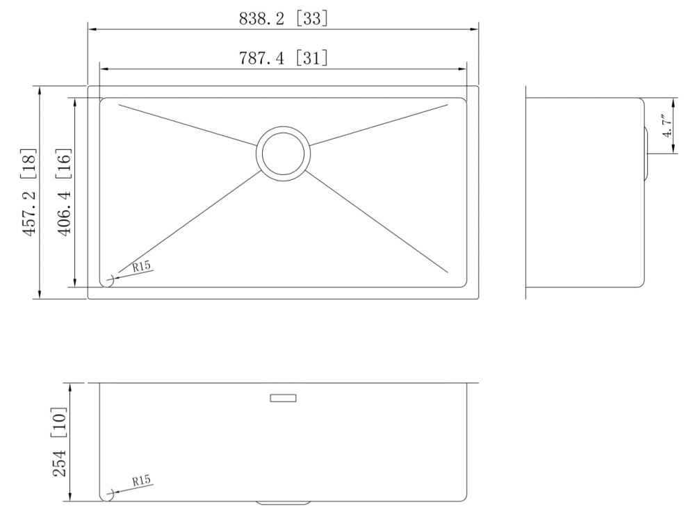 33-in. W CSA Approved Stainless Steel Kitchen Sink With 1 Bowl And 16 Gauge
